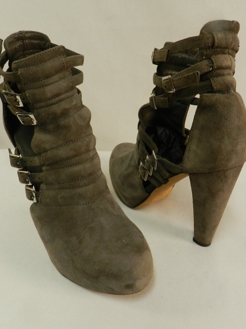 Loeffler Randall Italy Suede caged heels platform buckle boots heels Size Sz 8.5